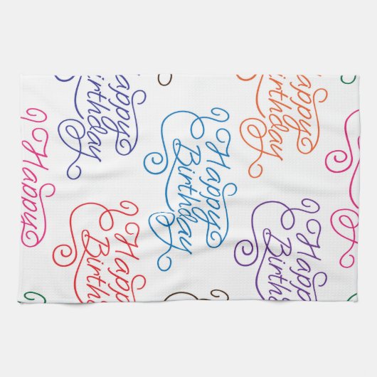 Colorful Cursive Happy Birthday Pattern Theedoek (Horizontaal)