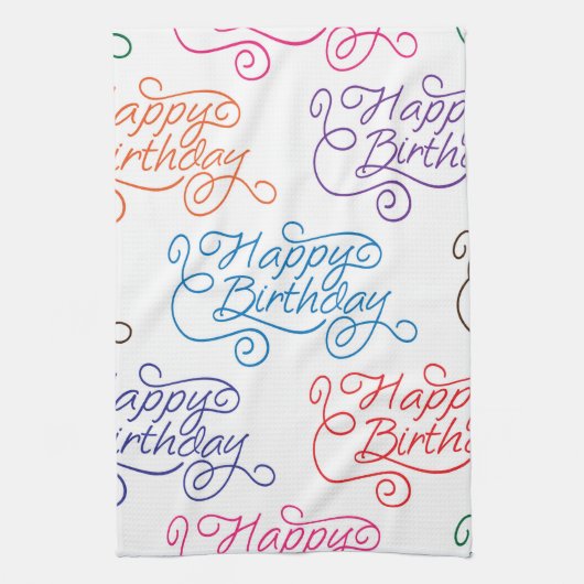 Colorful Cursive Happy Birthday Pattern Theedoek (Verticaal)