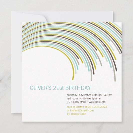 Colorful Curved Stripes Modern 21st Birthday Party Kaart (Voorkant)
