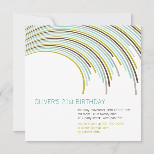 Colorful Curved Stripes Modern 21st Birthday Party Kaart (Voorkant)