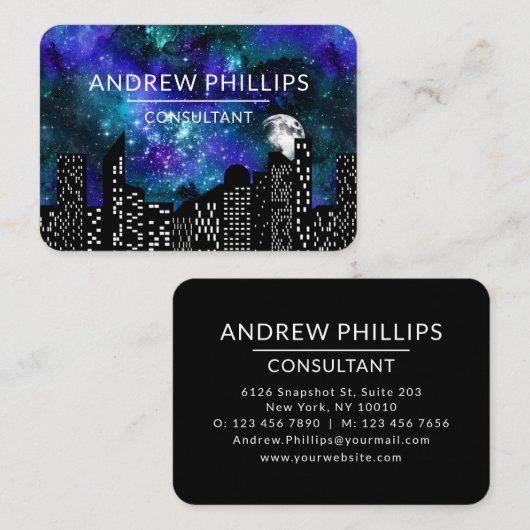Colorful Custom Modern Moon Space Cityscape Visitekaartje (Voorkant / Achterkant)