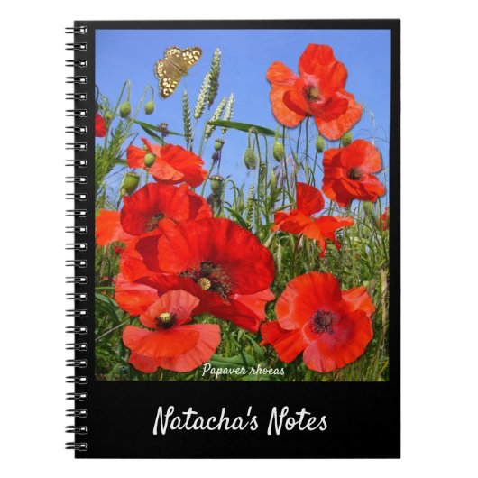 Colorful Custom Text Poppy Field Notitieboek (Voorkant)