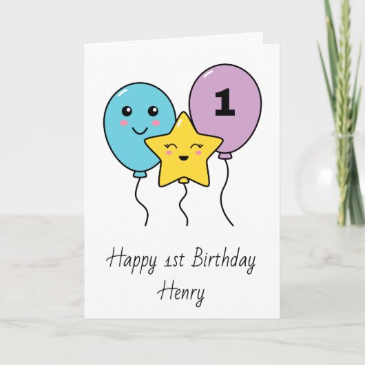Colorful Cute Balloons 1e verjaardag Kaart (Voorkant)