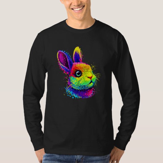 Colorful Cute Bunny Face Pop Style T-shirt (Voorkant)