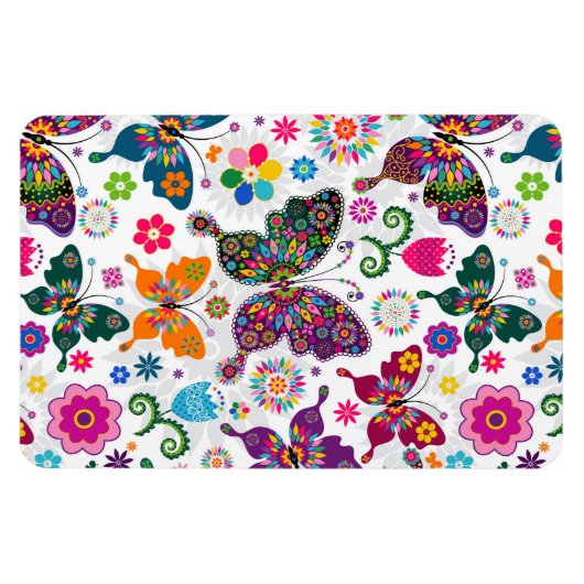 Colorful Cute Butterfly en Flowers Pattern Magneet (Horizontaal)