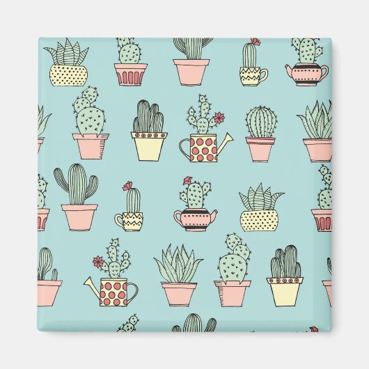Colorful Cute Cactus in hand getekend stijlpatroon Magneet (Voorkant)