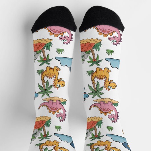 Colorful Cute Cartoon Dinosaurs Tropical Fun Socks Sokken (Top)