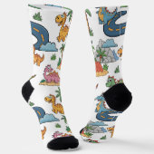 Colorful Cute Cartoon Dinosaurs Tropical Fun Socks Sokken (Gebogen)