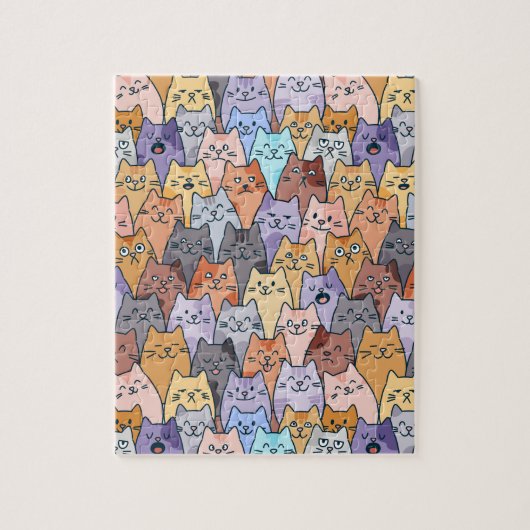 Colorful Cute Cat Crowd Pattern Whimsical Cat Face Legpuzzel (Verticaal)