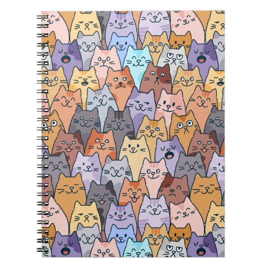 Colorful Cute Cat Crowd Pattern Whimsical Cat Face Notitieboek (Voorkant)