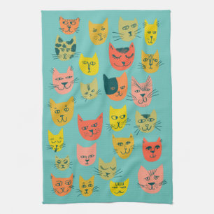 Colorful Cute Cats Kittens Blauwgroen Theedoek