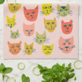 Colorful Cute Cats Kittens Pink Theedoek (Gevouwen)