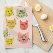 Colorful Cute Cats Kittens Pink Theedoek (Quarter Fold)