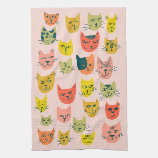 Colorful Cute Cats Kittens Pink Theedoek (Verticaal)