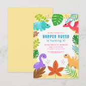 Colorful Cute Dino Birthday Kaart (Voorkant / Achterkant)