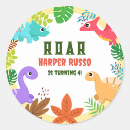 Colorful Cute Dino, Birthday Party Ronde Sticker