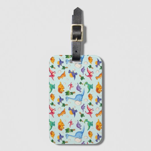 Colorful Cute Dinosaur Pattern Bagagelabel (Voorkant (verticaal))