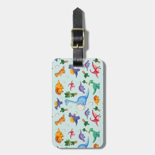 Colorful Cute Dinosaur Pattern Bagagelabel (Voorkant verticaal)