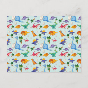 Colorful Cute Dinosaur Pattern Briefkaart