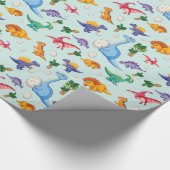 Colorful Cute Dinosaur Pattern Cadeaupapier (Hoek)