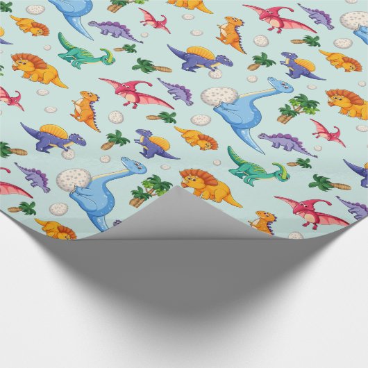 Colorful Cute Dinosaur Pattern Cadeaupapier (Hoek)