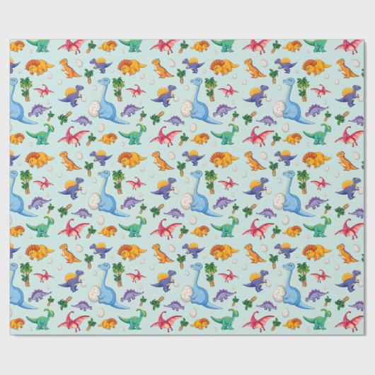 Colorful Cute Dinosaur Pattern Cadeaupapier (Vlak)