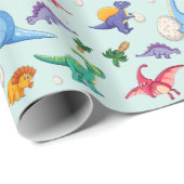 Colorful Cute Dinosaur Pattern Cadeaupapier (Rol Hoek)