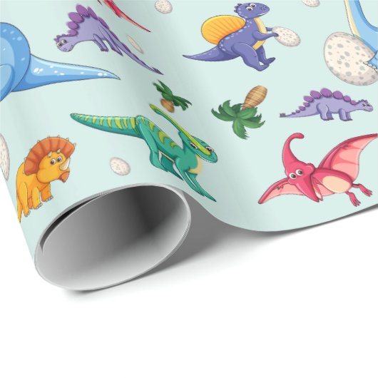 Colorful Cute Dinosaur Pattern Cadeaupapier (Rol Hoek)
