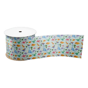 Colorful Cute Dinosaur Pattern Satijnen Lint