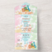 Colorful Cute Dinosaurs Baby shower All In One Uitnodiging (Binnen)