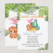 Colorful Cute Dinosaurs Baby Shower Invitations Kaart (Voorkant / Achterkant)
