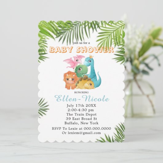 Colorful Cute Dinosaurs Baby Shower Invitations Kaart (Staand voorkant)