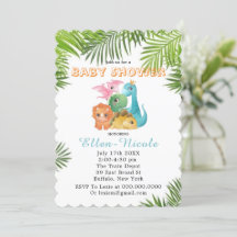 Colorful Cute Dinosaurs Baby Shower Invitations