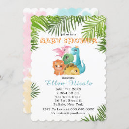Colorful Cute Dinosaurs Baby Shower Invitations Kaart
