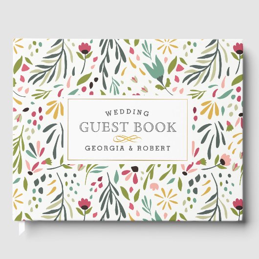 Colorful Cute Flowers & Leafs Pattern Gastenboek (Voorkant)