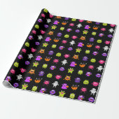 Colorful Cute Halloween Monsters op Black Cadeaupapier (Uitgerold)