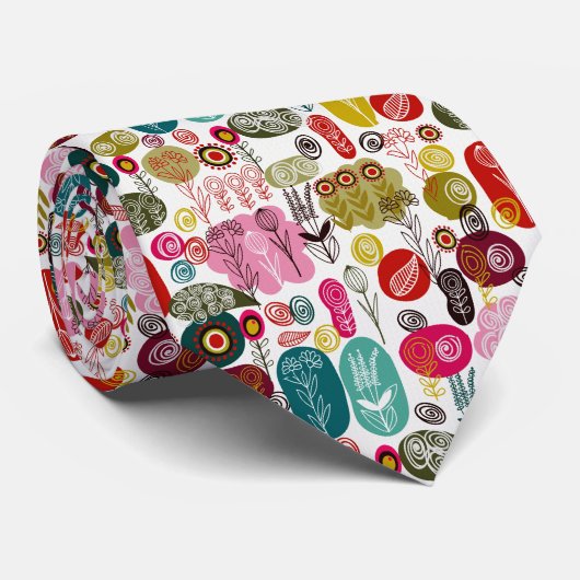 Colorful Cute Hand Drawn Retro Flowers Stropdas (Opgerold)