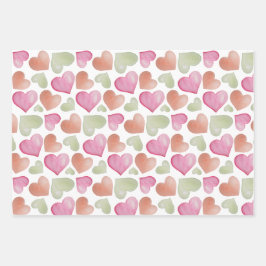 Colorful Cute Hearts Waterverf Patroon Inpakpapier Vel