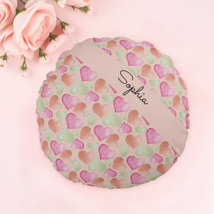 Colorful Cute Hearts Waterverf Patroon Rond Kussen