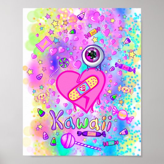 Colorful Cute I Love Kawaii Art Poster (Voorkant)