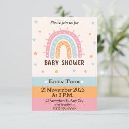 Colorful Cute Illustrated Boho Rainbow Baby shower Kaart