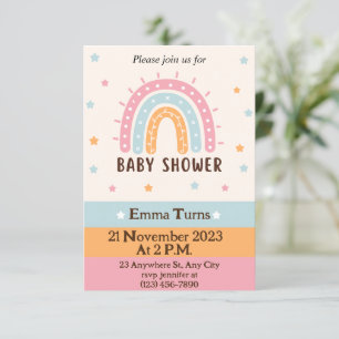 Colorful Cute Illustrated Boho Rainbow Baby shower Kaart