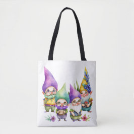 COLORFUL CUTE MARDI GRAS GNOMES TOTE BAG