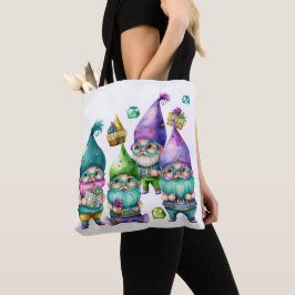 COLORFUL CUTE MARDI GRAS GNOMES TOTE BAG