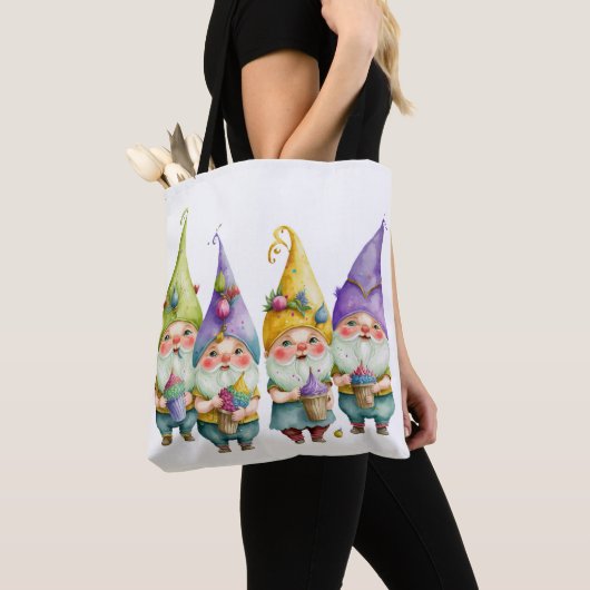 COLORFUL CUTE MARDI GRAS GNOMES TOTE BAG (Dichtbij)