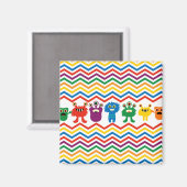 Colorful Cute Monsters Fun Chevron Striped Pattern Magneet (Voorkant / Achterkant)