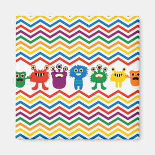 Colorful Cute Monsters Fun Chevron Striped Pattern Magneet