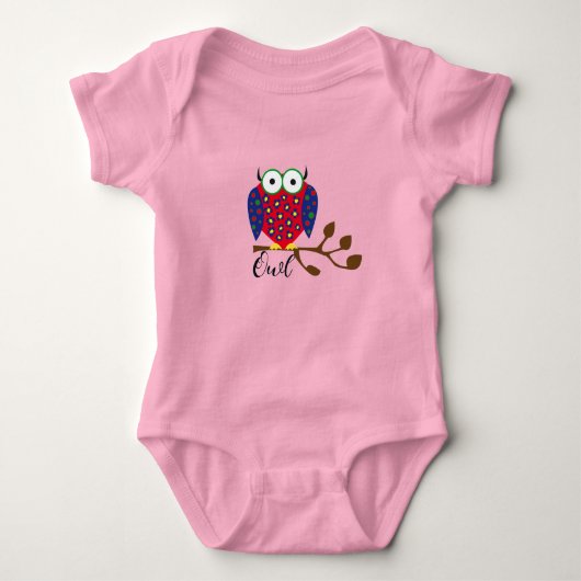 Colorful Cute Owl on Branch met bruine bladeren Romper (Voorkant)