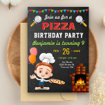 Colorful Cute Pizza Kids Birthday Party Invitation Kaart<br><div class="desc">Verrijk je gasten met deze coole pizzafeestdag... met een schattige kleine kok en een mooie baksteenoven met kleurrijke typografie tegen een achtergrond van het karton. Voeg eenvoudig uw gebeurtenisdetails op deze makkelijk te gebruiken sjabloon toe om het één-van-een-soort uitnodiging te maken. Draai de kaart om een elegant rood en wit...</div>
