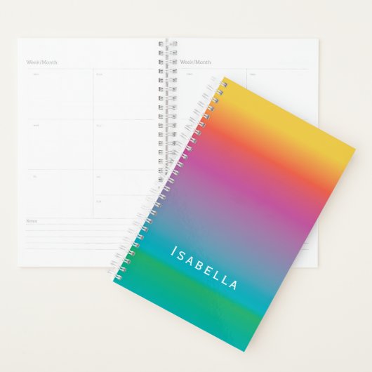 Colorful Cute Rainbow Gradient Ombre Monogram Planner (Display)